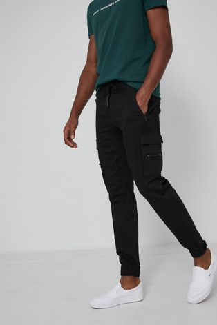 Spodnie z gładkiej tkaniny męskie czarne