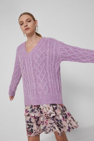 Sweter z gładkiej dzianiny damski różowy