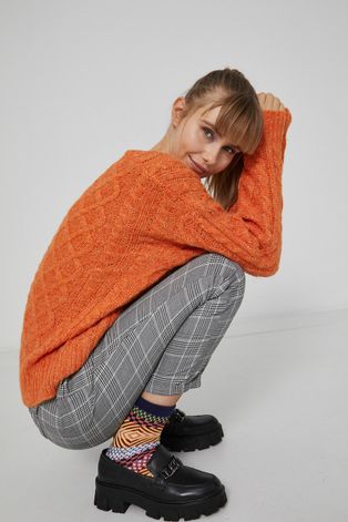 Sweter z gładkiej dzianiny damski pomarańczowy