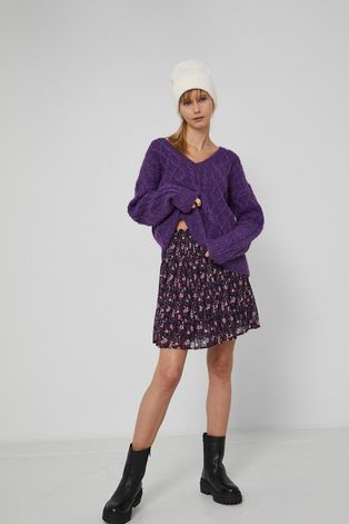 Sweter z gładkiej dzianiny damski fioletowy