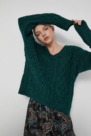 Sweter z gładkiej dzianiny damski zielony