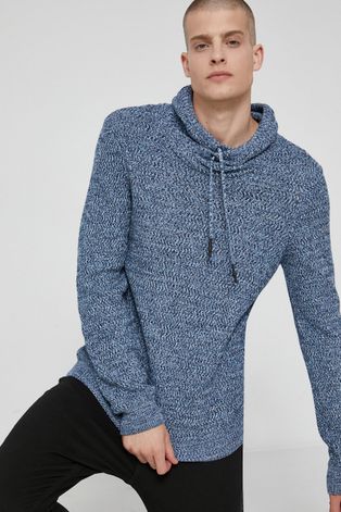 Sweter z bawełny organicznej męski niebieski