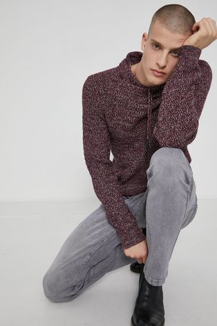 Sweter z bawełny organicznej męski bordowy