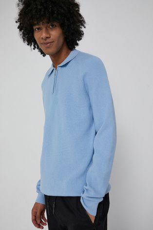 Sweter z gładkiej dzianiny męski niebieski