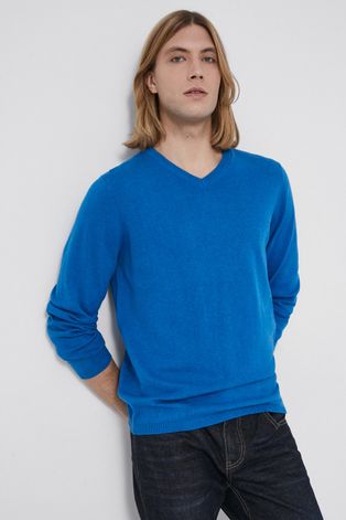 Sweter bawełniany męski gładki niebieski