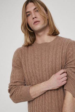 Sweter wełniany męski brązowy