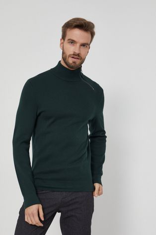 Sweter bawełniany z półgolfem męski zielony
