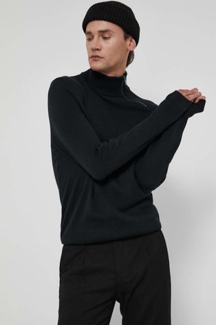 Sweter bawełniany z półgolfem męski czarny