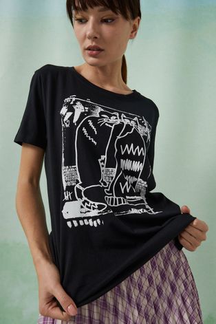 T-shirt damski z bawełny organicznej by Agnieszka Gajos Grafika Polska czarny