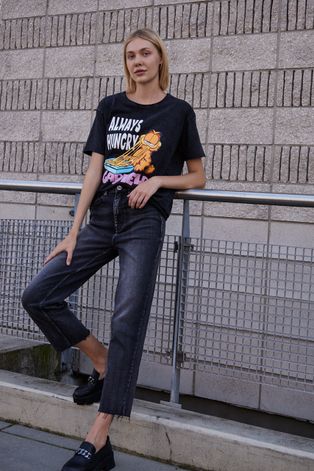 T-shirt bawełniany damski Garfield szary