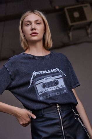 T-shirt bawełniany damski z nadrukiem Metallica czarny