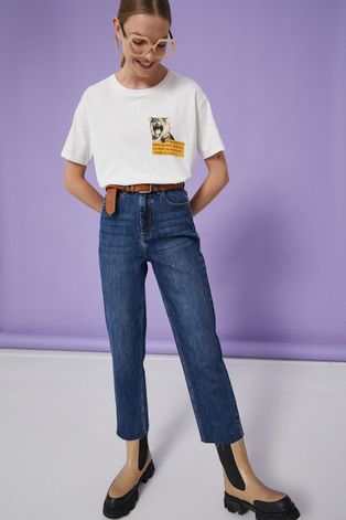 T-shirt bawełniany damski kremowy z kolekcji Możliwości - Fundacja Wisławy Szymborskiej
