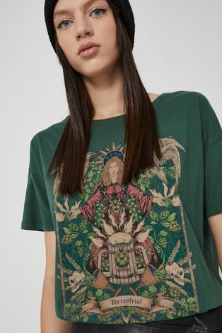 T-shirt bawełniany damski z nadrukiem zielony