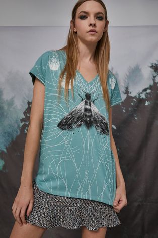 T-shirt damski bawełniany by Natalia Szwed turkusowy
