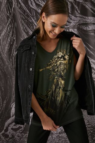 T-shirt bawełniany damski z kolekcji The Witcher zielony