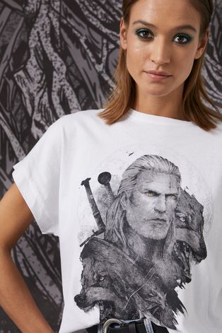 T-shirt bawełniany damski z kolekcji The Witcher biały