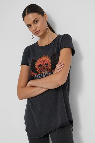 T-shirt bawełniany damski Metallica szary