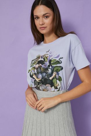 T-shirt bawełniany z kolekcji Design by Śliwka Nałęczowska damski fioletowy