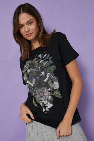T-shirt bawełniany z kolekcji Design by Śliwka Nałęczowska damski czarny