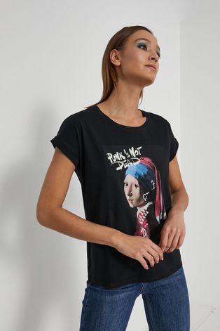 T-shirt damski bawełniany z nadrukiem czarny