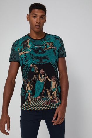 Wzorzysty t-shirt męski z bawełny organicznej czarny