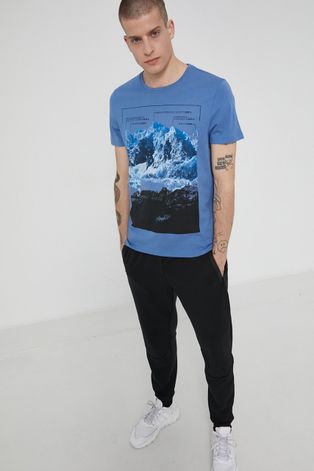 T-shirt z bawełny organicznej męski niebieski