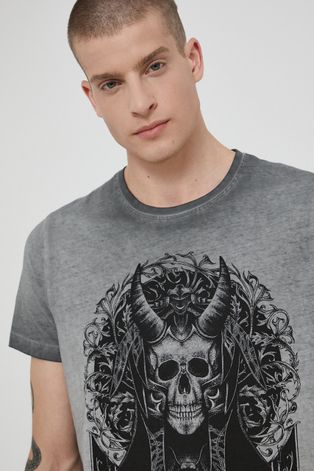 T-shirt bawełniany z nadrukiem męski szary