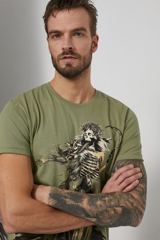 T-shirt bawełniany męski z kolekcji The Witcher zielony