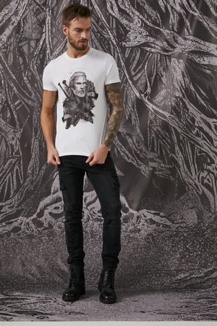 T-shirt bawełniany męski z kolekcji The Witcher biały