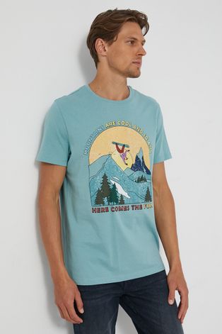 T-shirt męski bawełniany z motywem zimowym niebieski