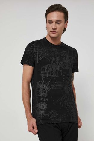 T-shirt bawełniany męski z nadrukiem czarny