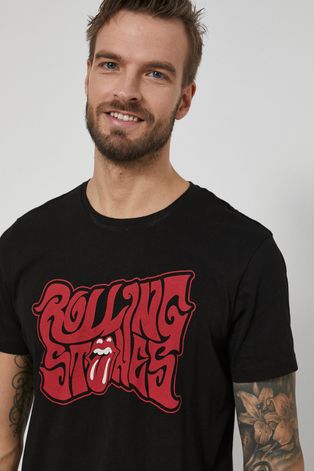 T-shirt bawełniany z nadrukiem The Rolling Stones czarny