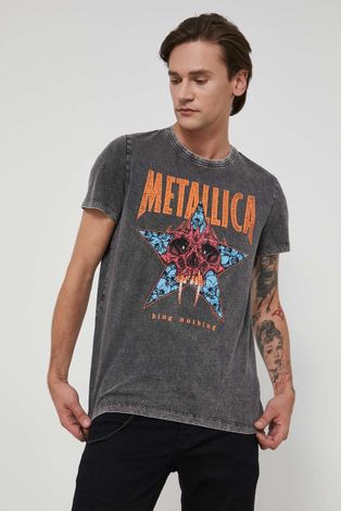 T-shirt męski z nadrukiem Metallica szary