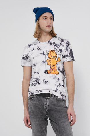 T-shirt bawełniany męski Garfield biały