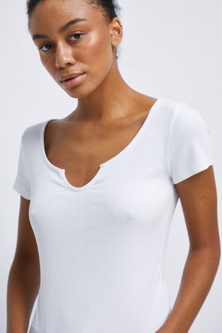 T-shirt damski prążkowany biały