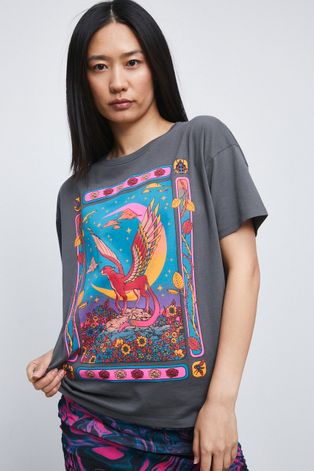 T-shirt bawełniany damski Modern India szary