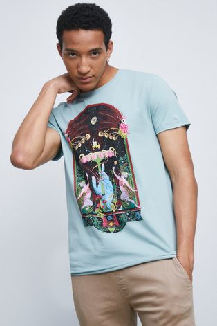 T-shirt bawełniany męski z kolekcji Legendy turkusowy