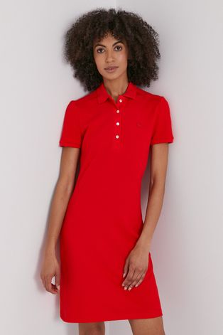 Šaty Lacoste červená farba, mini, rovné