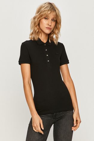 Tričko Lacoste dámské, černá barva, s límečkem