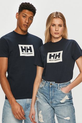 Bavlněné tričko Helly Hansen tmavomodrá barva, s potiskem
