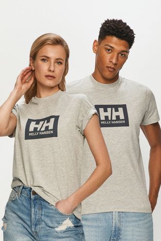 Bavlněné tričko Helly Hansen šedá barva, s potiskem