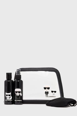 Karl Lagerfeld Zestaw podróżny - kosmetyczka, maseczka i dwa pojemniki kolor czarny