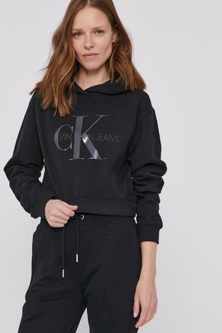 Хлопковая кофта Calvin Klein Jeans женская цвет чёрный с принтом