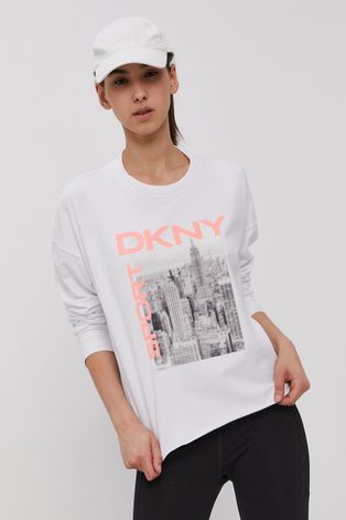 Βαμβακερή μπλούζα Dkny γυναικεία, χρώμα: άσπρο