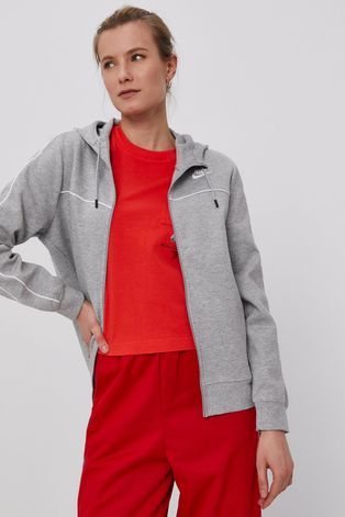 Mikina Nike Sportswear dámská, šedá barva, s aplikací
