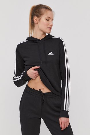 Adidas Bluză femei, culoarea negru, material neted