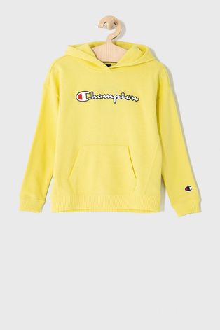 Champion Bluza dziecięca kolor żółty z kapturem z aplikacją