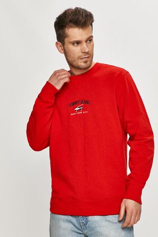 Tommy Jeans Bluza bawełniana męska kolor czerwony z aplikacją