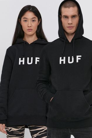 HUF Bluza kolor czarny z kapturem z nadrukiem