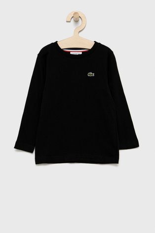 Dětská bavlněná košile s dlouhým rukávem Lacoste černá barva, s aplikací